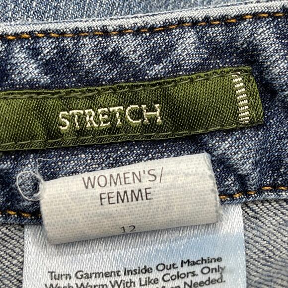 Eddie Bauer Bootcut Jeans Womens Size 12 Dark Blue Stretch Denim Side Slits - Picture 4 of 7